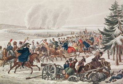 Odwrót Armii Francuskiej nad Berezyną, 26 listopada 1812 r., ryty przez J.A. Klein autorstwa Franz von Habermann