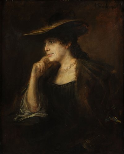 Portret młodej damy z futrzanym kołnierzem i kapeluszem z szerokim rondem autorstwa Franz von Lenbach