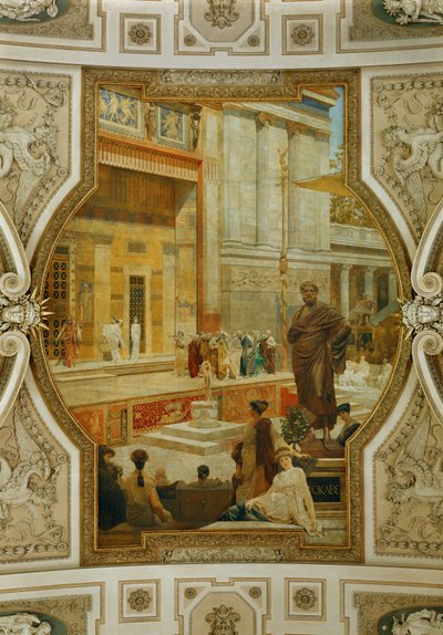 Wiedeński Burgtheater, klatka schodowa: fresk na suficie Teatr Dionizosa w Atenach (fresk) autorstwa Franz von Matsch