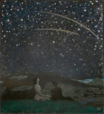 Les etoiles filantes (Franz et Mary von Stuck) - Spadające gwiazdy (Franz i Mary Stuck), autor: Stuck, Franz, Ritter von (1863-1928). Olej na drewnie autorstwa Franz von Stuck