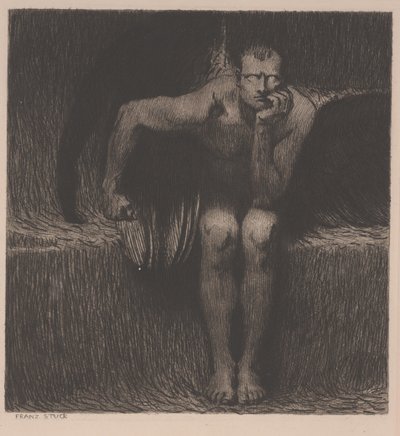 Lucyfer, c.1890 (akwaforta) autorstwa Franz von Stuck