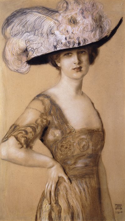 Portret damy w kapeluszu z piór, 1910 autorstwa Franz von Stuck