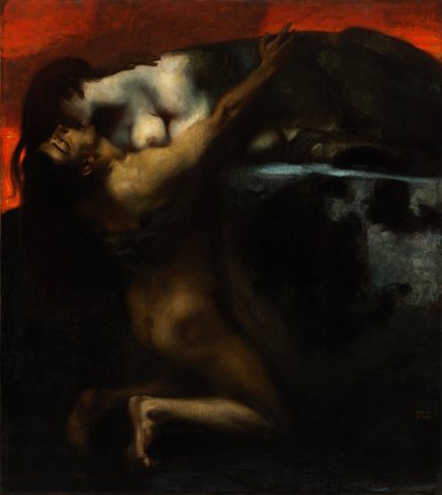 Pocałunek Sfinksa - Peinture de Franz Ritter von Stuck (1863-1928) - 1895 - Olej na płótnie - 160x144,8 - Muzeum Szepmuveszeti, Budapeszt autorstwa Franz von Stuck