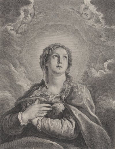 Dziewica, ręce złożone na piersi, patrząc w górę, 1729-40. autorstwa Frédéric Horthemels