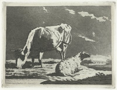 Krajobraz z krową i owcami autorstwa Frédéric Théodore Faber