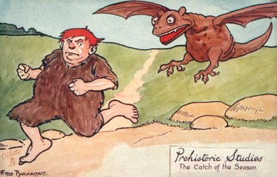 Badania prehistoryczne - połów sezonu (kolorowa litografia) autorstwa Fred Buchanan