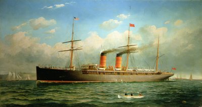 Cunard Liner R.M.S. Umbria przy Brooklyn Heights, nad East River, Nowy Jork autorstwa Fred Pansing