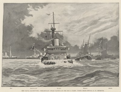 Manewry morskie, wstępna taktyka parowa Floty Czerwonej B pod dowództwem kontradmirała E.H. Seymoura autorstwa Fred T. Jane