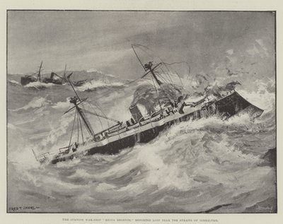 Hiszpański okręt wojenny Reina Regente zaginął w pobliżu Cieśniny Gibraltarskiej autorstwa Fred T. Jane