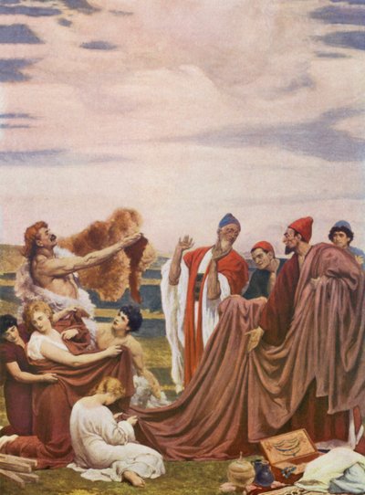 Feniccy kupcy na wybrzeżu Wielkiej Brytanii (kolorowa litografia) autorstwa Frederic (after) Leighton