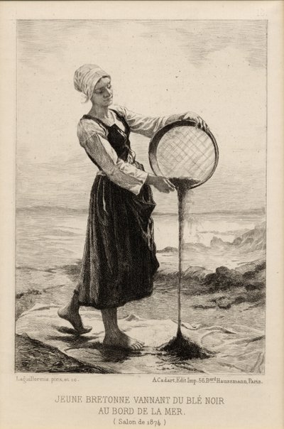 Młoda Bretońka siejąca grykę nad morzem, wyryta przez Cadarta w 1874 r. (grafika) autorstwa Frederic Auguste Laguillermie