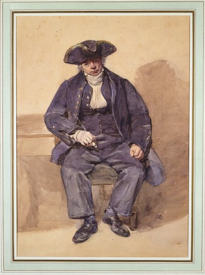Portret Johna Adamsa, alias Johna Wilkinsona, bosmana, w wieku 78 lat (akwarela) autorstwa Frederic Cruikshank