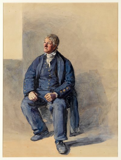 Portret Johna Lovella w wieku 70 lat. Barka na Tamizie jako emeryt z Greenwich (akwarela, wzmocniona bielą) autorstwa Frederic Cruikshank