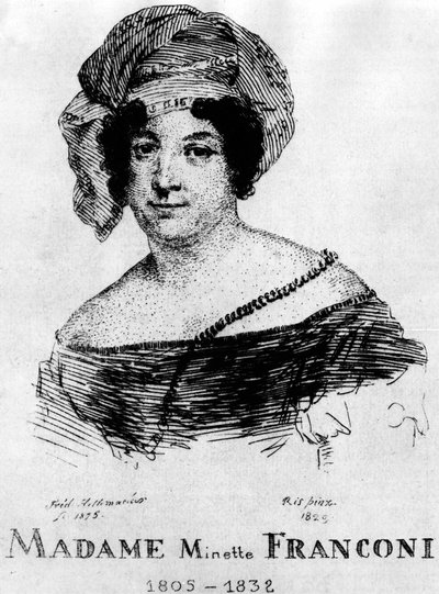 Cyrk: Eau forte autorstwa Frédérica Hillemachera, portret pani. Minette Franconi (1805-1832) - w „Cyrku Franconi”. autorstwa Frederic Desire Hillemacher