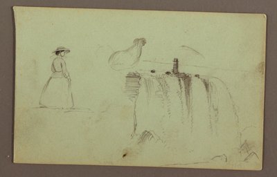 Chodząca dziewczyna, przyczajony kurczak i amerykański wodospad na rzece Niagara autorstwa Frederic Edwin Church