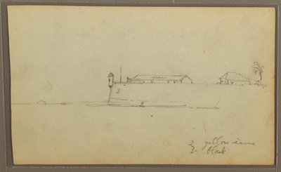 Rysunek, Fort; Verso: Szkice botaniczne, Dom, 1857 r. autorstwa Frederic Edwin Church