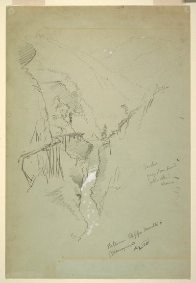 Rysunek, Wąwóz między Ceppo Morelli i Macugnaga, 11-12 września 1868 r. autorstwa Frederic Edwin Church