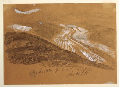 Rysunek, lodowiec Aletsch w świetle księżyca, Alpy Berneńskie, Szwajcaria, 28 sierpnia 1868 r. autorstwa Frederic Edwin Church