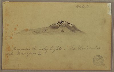 Rysunek, andyjski szczyt górski (Cayambe), Otavalo, Ekwador, sierpień lub wrzesień 1853 r. autorstwa Frederic Edwin Church