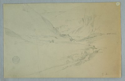 Rysunek przedstawiający andyjską dolinę górską z wijącym się strumieniem, Kolumbia lub Ekwador, 1857 r. autorstwa Frederic Edwin Church