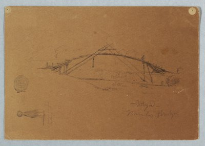 Rysunek, Bambusowy most w Buga, Kolumbia i dziewczynka niosąca słoik, Cartago, Kolumbia, lipiec 1853 r. autorstwa Frederic Edwin Church