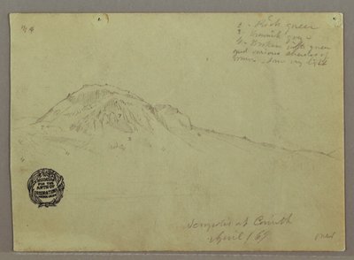 Rysunek, nagie wzgórze, Akropol w Koryncie, Grecja, kwiecień 1869 r. autorstwa Frederic Edwin Church