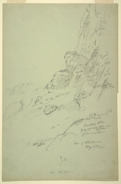 Rysunek, podstawa wzgórza na zachód od Suk Wadi, Barada, 4 maja 1868 r. autorstwa Frederic Edwin Church