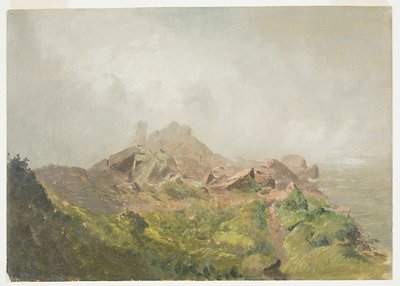 Rysunek, Podstawa wodospadu American Fall, Niagara, 1856-58 autorstwa Frederic Edwin Church