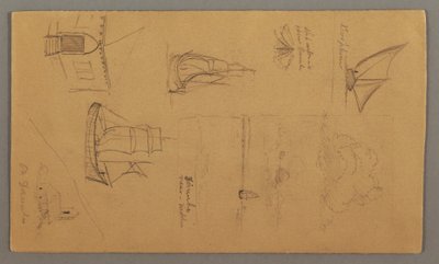 Rysunek, Studium łodzi, Studium chmur, Dwa budynki, prawdopodobnie 1868 r. autorstwa Frederic Edwin Church