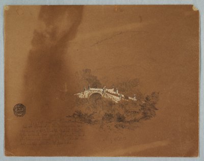Rysunek, most na rzece Combeima w Ibaque, Kolumbia, 16 lipca 1853 r. autorstwa Frederic Edwin Church