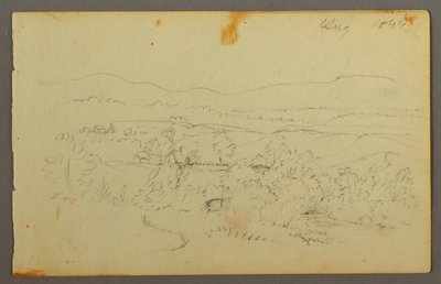 Rysunek, szeroka dolina z farmami, 1844 r. autorstwa Frederic Edwin Church