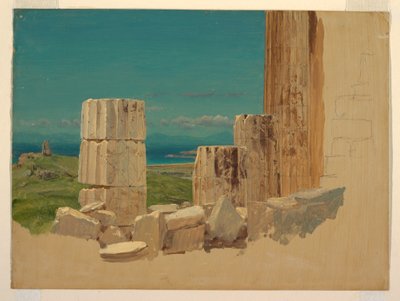 Rysunek, Złamane kolumny, widok z Partenonu, Ateny, kwiecień 1869 r. autorstwa Frederic Edwin Church