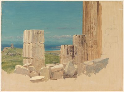 Rysunek, Złamane kolumny, widok z Partenonu, Ateny, kwiecień 1869 r. autorstwa Frederic Edwin Church