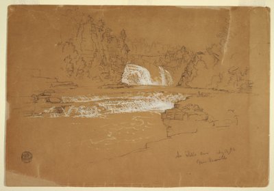 Rysunek, Kaskady rzeki Ausable, niedaleko Keesevill, Nowy Jork, 13 sierpnia 1856 r. autorstwa Frederic Edwin Church