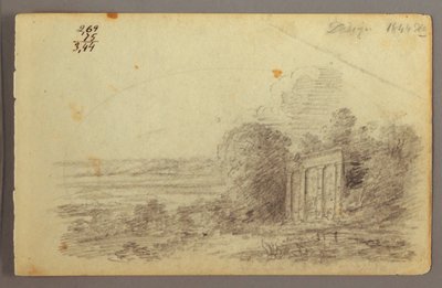 Rysunek, klasyczna ruina, drzewa, 1844 r. autorstwa Frederic Edwin Church