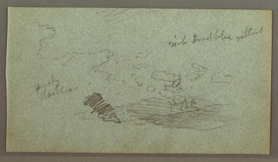 Rysunek, Chmury nad pasmem wzgórz, niskie słońce, prawdopodobnie 1874 r. autorstwa Frederic Edwin Church