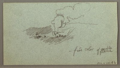 Rysunek, Chmury nad pasmem wzgórz, niskie słońce, prawdopodobnie 1874 r. autorstwa Frederic Edwin Church
