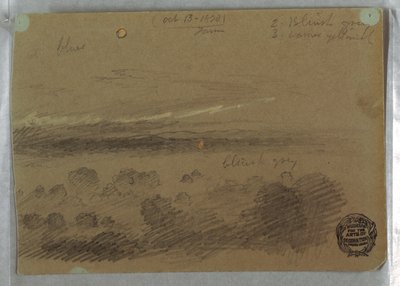 Rysunek, zachmurzone niebo i księżyc, 13 października 1870 r. autorstwa Frederic Edwin Church