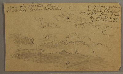 Rysunek, zachmurzone niebo, księżyc w pełni, prawdopodobnie 1865-66 autorstwa Frederic Edwin Church