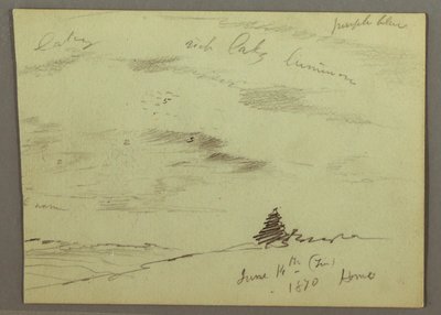 Rysunek, pochmurne niebo, zbocze wzgórza, 1870 r. autorstwa Frederic Edwin Church