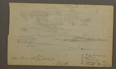 Rysunek, Pochmurne niebo nad grzbietami wzgórz (Maine), 1860 r. autorstwa Frederic Edwin Church