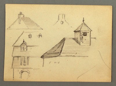 Rysunek, narożnik rezydencji, dachy, prawdopodobnie 1868 r. autorstwa Frederic Edwin Church