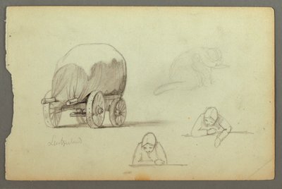 Rysunek, kryty wóz, trzy studia kobiety, prawdopodobnie 1868 r. autorstwa Frederic Edwin Church