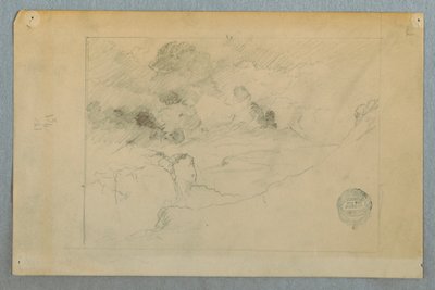 Rysunek, Odległy widok wybuchającego wulkanu Sangay, Ekwador, 1857-62 r. autorstwa Frederic Edwin Church