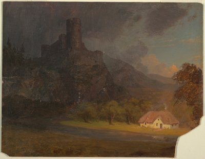Rysunek, Angielski zamek i domek, ok. 1844 r. autorstwa Frederic Edwin Church