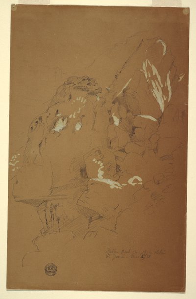Rysunek, Upadła skała złapana na gruzach, El Yemen, 2 marca 1868 r. autorstwa Frederic Edwin Church