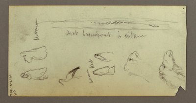 Rysunek, postać jadąca na wielbłądzie, niosąca włócznię, dwa studia postaci, prawdopodobnie 1868 r. autorstwa Frederic Edwin Church
