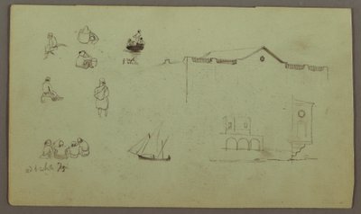 Rysunek, studia postaci, żaglówka, studia architektoniczne, prawdopodobnie 1868 r. autorstwa Frederic Edwin Church