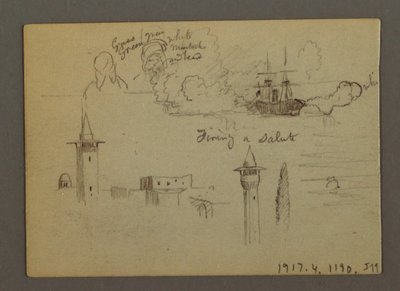 Rysunek, studium postaci, żaglowiec, tęcza, prawdopodobnie 1868 r. autorstwa Frederic Edwin Church
