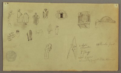 Rysunek, studium postaci, flaga w oknie, prawdopodobnie 1868 r. autorstwa Frederic Edwin Church